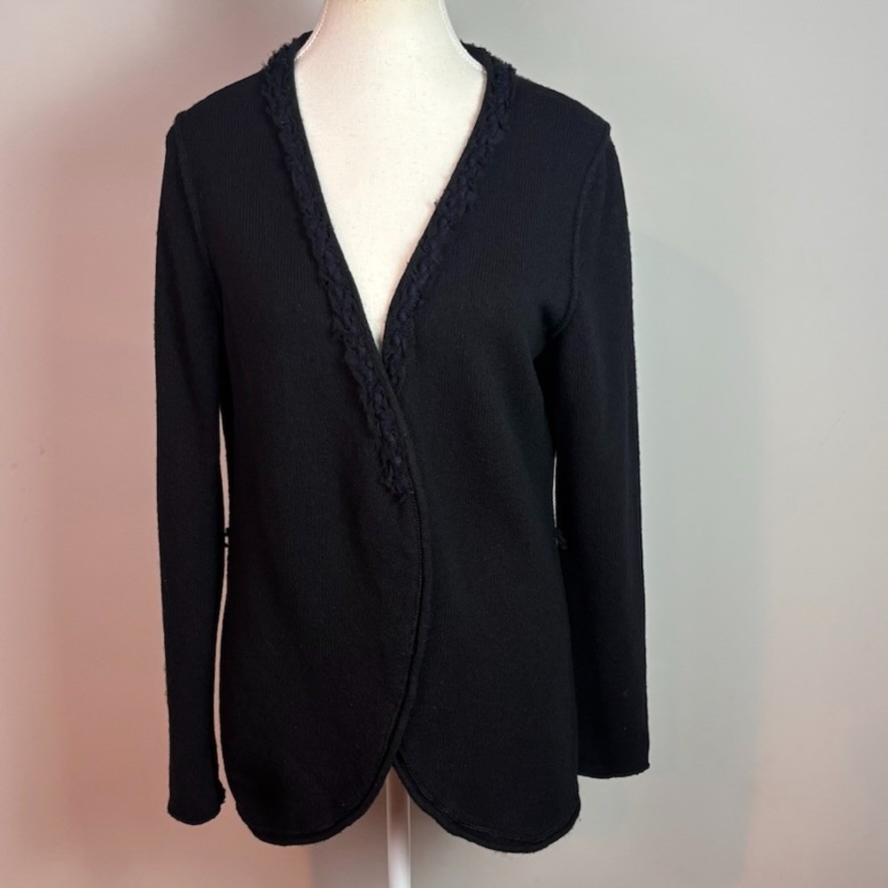 Banana Republic Womens Black Lambswool Cashmere Blend Open Front Cardigan Large